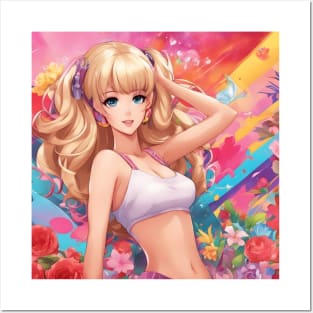 Workout Sporty  Rainbow Blonde Anime Fitness Girl Posters and Art